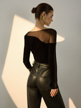 Straight Shoulder Sheer-Detail Slim Top